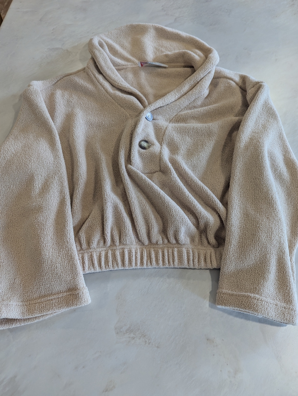 Free People Beach Small Women's Cream Bino Cropped Shawl Collar Pullover Beige